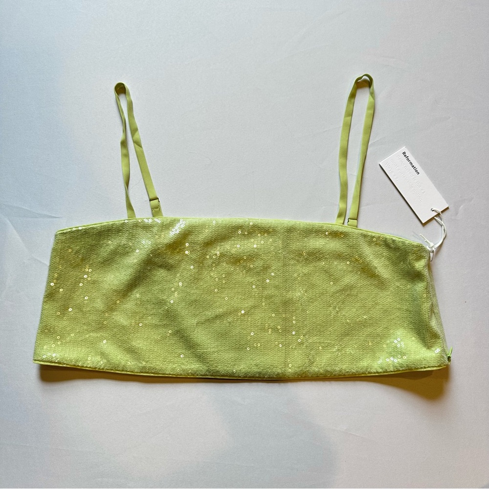 Reformation Sequin Lime Green Crop Top